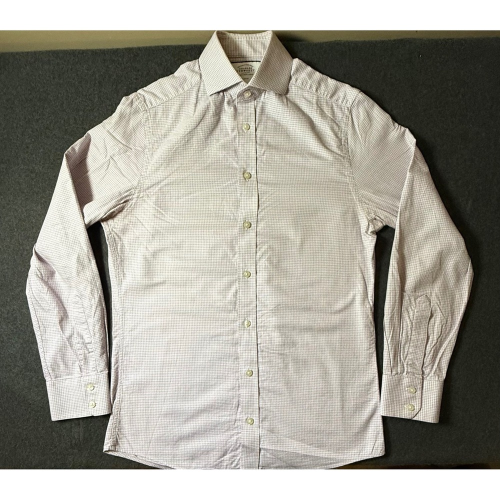Charles Tyrwhitt Mens Slim Fit Dress Shirt 14.5 33 Pink White Micro Pattern SS19